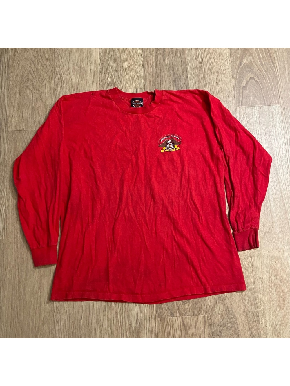 *STAINED* Harley-Davidson Red Long Sleeve T-Shirt Honolulu Chapter Graphic 3XL